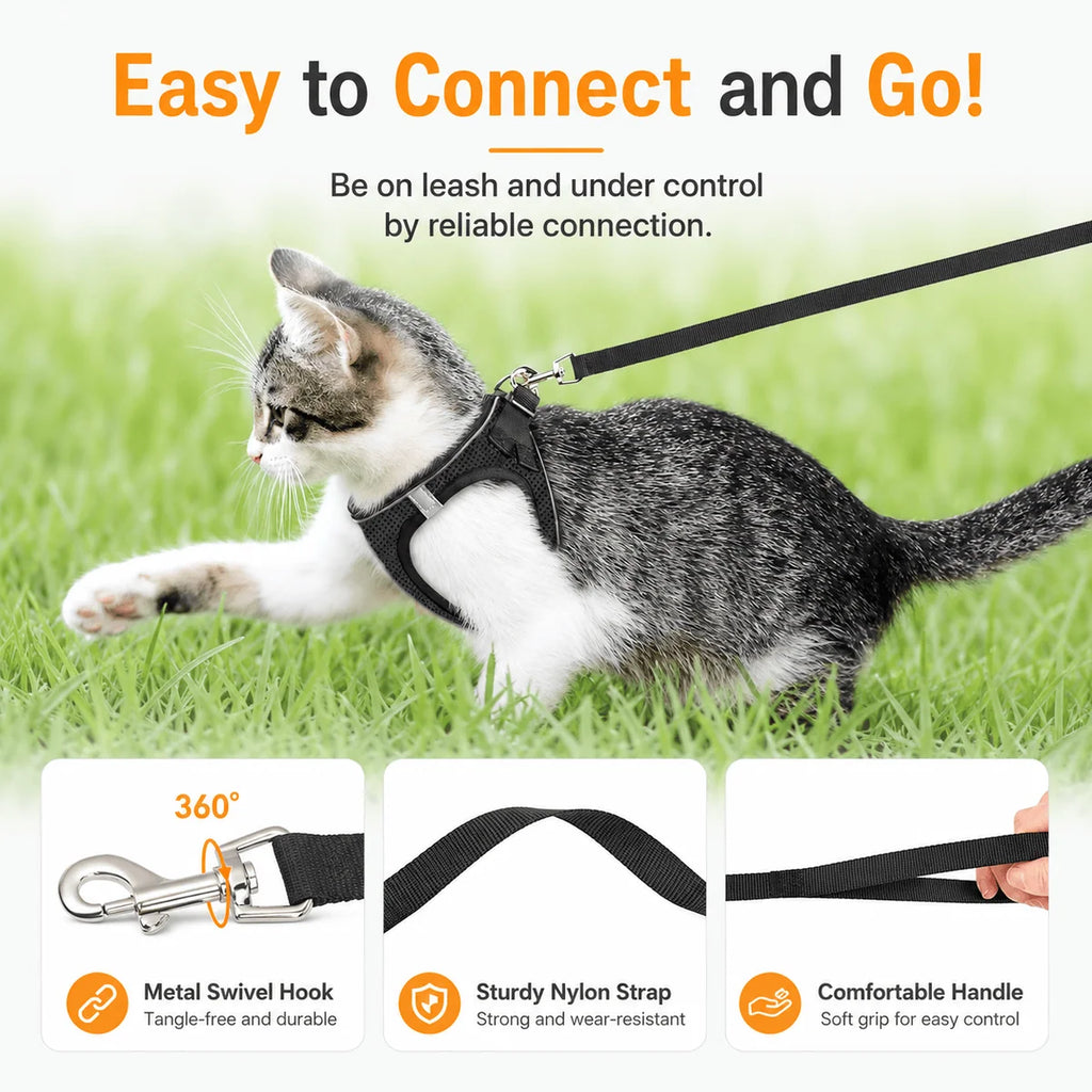 Adjustable Mesh Cat & Small Dog Harness and Leash Set