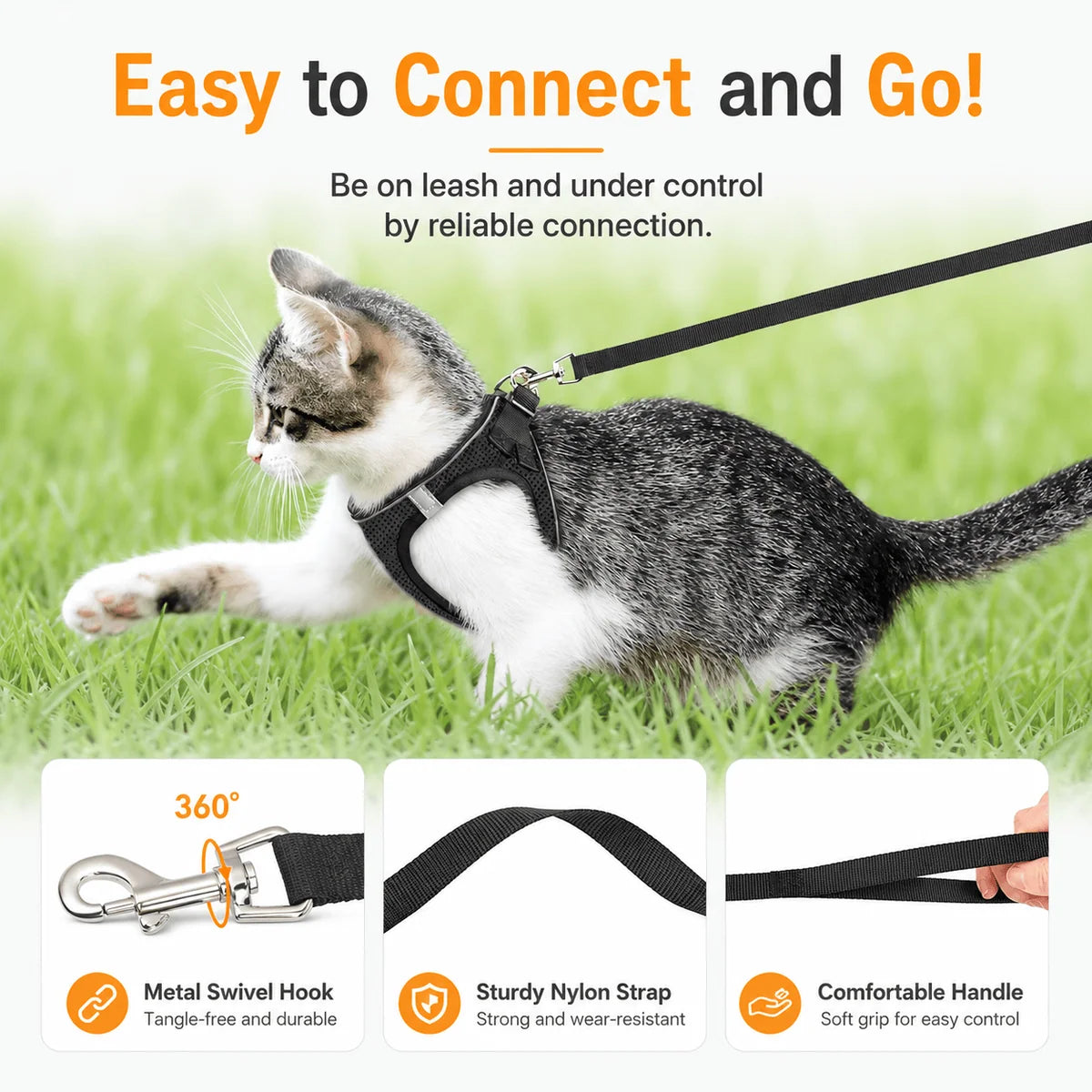 Adjustable Mesh Cat & Small Dog Harness and Leash Set