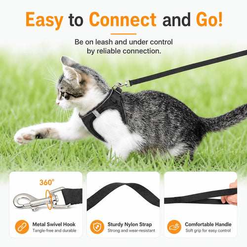Adjustable Mesh Cat & Small Dog Harness and Leash Set