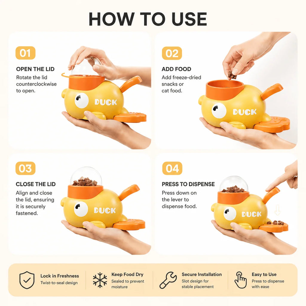 Interactive Duck Puzzle Treat Dispenser for Dogs & Cats – Slow Feeder Toy