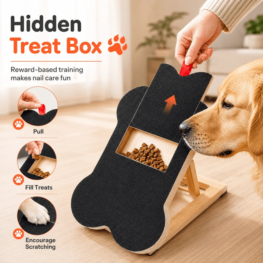 Dog Nail Scratch Board with Hidden Treat Box – Adjustable Angle Nail File Pad